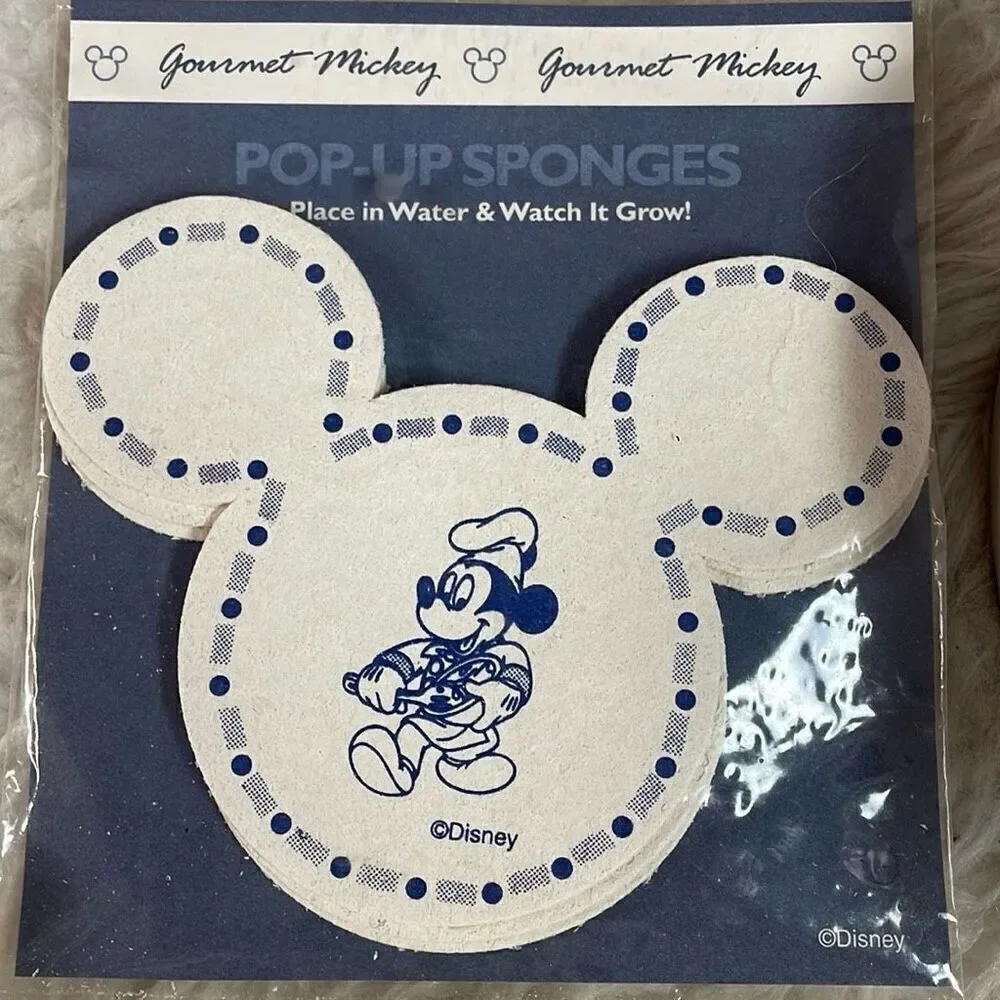 Disney Gourmet Mickey Ceramic Hot Plate 6X6 & Pop Up Kitchen Sponges Blue White